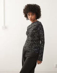 �E�B�[�N�f�C ���f�B�[�X �g�b�v�X T�V���c �h�b�g�� �h�b�g ���b�V�� �V�A�[ Weekday sheer mesh gathered polka dotop Black �u���b�N