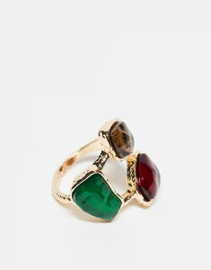 ���N���C�� ���B���e�[�W ���f�B�[�X �A�N�Z�T���[ �����O Reclaimed Vintage wrap around ring in set multi stone Gold �S�[���h