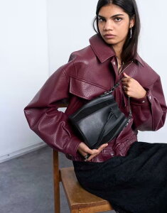 �g�b�v�V���b�v ���f�B�[�X �o�b�O �X�G�[�h ���U�[ Topshop Colette real suede and leather panel bucket bag Black �u���b�N