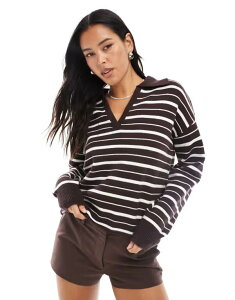�t�H�[�X&���b�N���X ���f�B�[�X �A�E�^�[ �j�b�g�E�Z�[�^�[ V�l�b�N 4th & Reckless knit collared V-neck rugby sweater and cream stripe �X�g���C�v