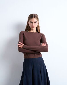 �g�b�v�V���b�v ���f�B�[�X �g�b�v�X T�V���c Topshop clean long sleeve top in chocolate BROWN �u���E��