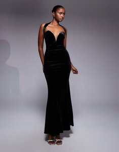 �e�B�G�t�G�k�V�[ ���f�B�[�X �g�b�v�X �����s�[�X �x���x�b�g �}�L�V TFNC sweetheart bandeau maxi dress with neck detail velvet Black �u���b�N