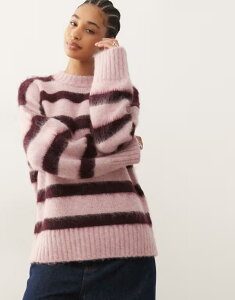 �����L ���f�B�[�X �A�E�^�[ �j�b�g�E�Z�[�^�[ Monki oversized fluffy stripe sweater in raspberry stripe Pink Stripe �s���N