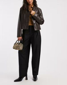 �I�u�W�F�N�g ���f�B�[�X �{�g���X �J�W���A���p���c Object pleat front barreleg detail pants Black �u���b�N