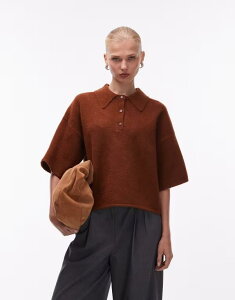 �G�C�\�X ���f�B�[�X �A�E�^�[ �j�b�g�E�Z�[�^�[ �|���V���c ASOS DESIGN fluffy neat fit polo shirt in toffee