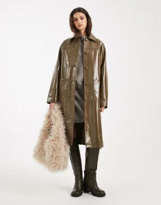 �~�X�Z���t�t���b�W ���f�B�[�X �A�E�^�[ �R�[�g ���U�[ �t�F�C�N���U�[ Misselfridge vinyl faux leather trench Khaki �J�[�L