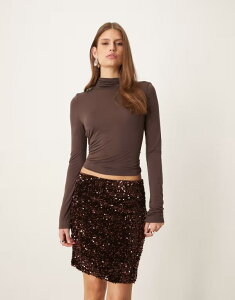 ���B�� ���f�B�[�X �{�g���X�J�[�g �~�j �X�p���R�[�� Vila sequined mini skirt in chocolate BROWN �u���E��