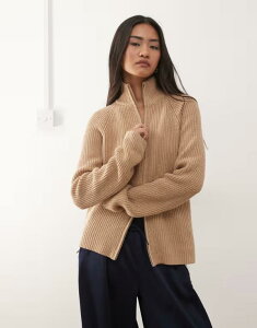 �����L ���f�B�[�X �A�E�^�[ �J�[�f�B�K�� ���u�j�b�g Monki rib knitwo-way zip cardigan Beige �x�[�W��