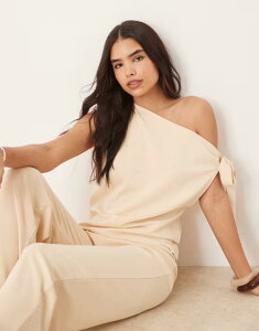 �G�C�\�X ���f�B�[�X �g�b�v�X T�V���c �^�C�f�B�e�[�� ASOS DESIGN cuprone shoulder tie detail top in buttermilk - part of a set Buttermilk
