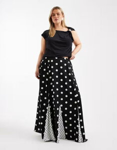 �G�C�\�X ���f�B�[�X �{�g���X�J�[�g �v�����g �}�L�V ASOS Curve ASOS DESIGN Curve mixed print godet maxi skirt Mixed print