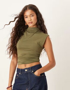 �G�C�\�X ���f�B�[�X �g�b�v�X �V���c ASOS DESIGN peachskin modal cinched side longline top Khaki �J�[�L