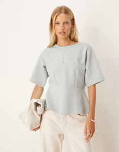 �G�C�\�X ���f�B�[�X �g�b�v�X �V���c ASOS DESIGN loose boxy peplum top - part of a set Gray �O���[