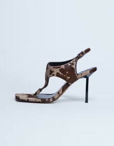 �g�b�v�V���b�v ���f�B�[�X �V���[�Y �T���_�� �v�����g ���U�[ �q�[�� Topshop Sandy realeather toe thong heeled sandals cow print pony BROWN COW PONY �u���E��