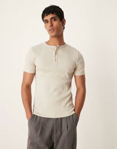 �G�C�\�X �����Y �g�b�v�X T�V���c ���u�j�b�g �w�����[�l�b�N �j�b�g ASOS DESIGN super heavyweight muscle fit-shirt withenley neck rib knit Pelican �x�[�W��