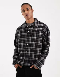 �W���b�N �A���h �W���[���Y �����Y �g�b�v�X �V���c Jack & Jones boxy long sleeve shirt plaid Black �u���b�N