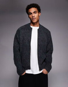 �A�_�v�g �����Y �A�E�^�[ �J�[�f�B�K�� �j�b�g ADPT fluffy knit cardigan with zip Asphalt �O���[