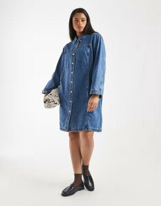 ���F�����[�_ ���f�B�[�X �g�b�v�X �����s�[�X �~�j �f�j�� Vero Moda Curve button front denimini dress in medium blue wash Medium blue denim �f�j��