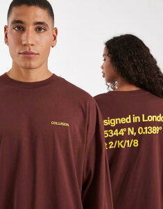 �R���[�W���� ���f�B�[�X �g�b�v�X T�V���c ���S COLLUSION Unisex T-shirt with yellow logo BROWN �u���E��
