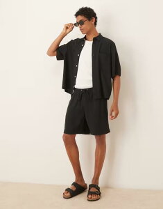 �G�C�\�X �����Y �{�g���X �J�W���A���p���c �V���[�g�p���c ���l�� ASOS DESIGN baggy fit pull on linen rich shorts - part of a set Black �u���b�N