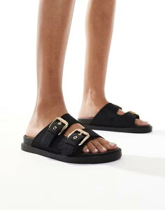 �����h�����x�� ���f�B�[�X �V���[�Y �T���_�� London Rebel double strap buckle detail sandals Black �u���b�N