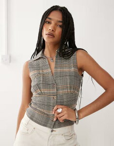 �R���[�W���� ���f�B�[�X �g�b�v�X �V���c COLLUSION tailored button up shirt in mixed plaid Mixed check �`�F�b�N