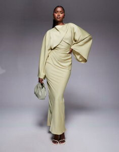 �G�C�\�X ���f�B�[�X �g�b�v�X �����s�[�X �T�e�� �}�L�V ASOS DESIGN wrap front batwing satin bias maxi dress in soft olive Soft Olive �I���[�u