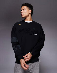 �x�C�V���O �G�C�v �����Y �A�E�^�[ �p�[�J�[�E�X�E�F�b�g �V���c Aape by A Bathing Ape oversized sweatshirt with chest embroidery Black �u���b�N