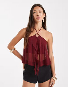 �~�X�Z���t�t���b�W ���f�B�[�X �g�b�v�X �V���c �t���� Misselfridge o ring ruffle split frontop Burgundy �o�[�K���f�B