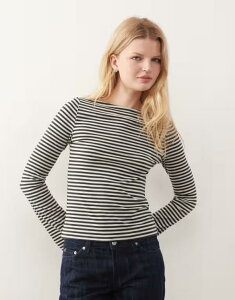 �E�B�[�N�f�C ���f�B�[�X �g�b�v�X T�V���c Weekday Annie soft boat neck long sleeve top in dark gray and light gray stripe - Exclusive to ASOS Dark Gray & White �z���C�g