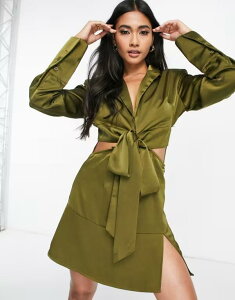 �G�C�~�[�E���[ ���f�B�[�X �g�b�v�X �����s�[�X �T�e�� �u���U�[ Amy Lynn satin blazer dress with cut outs Khaki �J�[�L