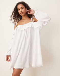 �G�C�\�X ���f�B�[�X �g�b�v�X �����s�[�X �~�j �R�b�g�� ASOS DESIGN cotton cold shoulder mini dress WHITE �z���C�g