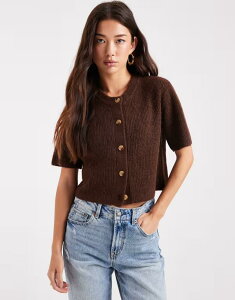 �u���[�u�\�E�� ���f�B�[�X �A�E�^�[ �J�[�f�B�K�� �N���[�l�b�N �j�b�g Brave Soul crew necknit short sleeve cardigan in chocolate BROWN �u���E��