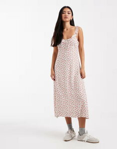 �R�b�g���I�� ���f�B�[�X �g�b�v�X �����s�[�X �t�����[�� �~�f�B �t�����[ Cotton layla frill midi dress in annaliese red floral ANNALIESE FLORAL RED ���b�h