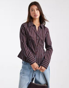 �~�X�Z���t�t���b�W ���f�B�[�X �g�b�v�X �V���c Misselfridge poplin fitted shirt in chocolate pinstripes CHOCOLATE PINSTRIPE �`���R���[�g