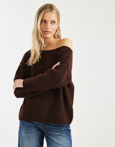 �~�X�Z���t�t���b�W ���f�B�[�X �A�E�^�[ �j�b�g�E�Z�[�^�[ �A�V�����g���[ Misselfridge asymmetric off the shoulder slouchy cozy knit sweater in chocolate �`���R���[�g