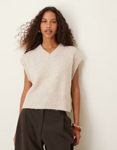 �G�C�\�X ���f�B�[�X �g�b�v�X �^���N�g�b�v V�l�b�N ASOS DESIGN boxy fluffy v neck tank top in oatmeal �I�[�g�~�[��