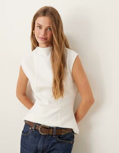 �G�C�\�X ���f�B�[�X �g�b�v�X �^���N�g�b�v ASOS DESIGN Supersoft boat neck peplum seam detail tank top in winter white �z���C�g