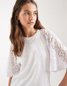�~�X�Z���t�t���b�W ���f�B�[�X �g�b�v�X T�V���c ���[�X Misselfridge tshirt with lace sleeve WHITE �z���C�g