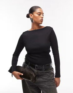 �G�C�\�X ���f�B�[�X �g�b�v�X T�V���c ASOS Curve ASOS DESIGN Curve boat neck long sleeve with binding detail Black �u���b�N