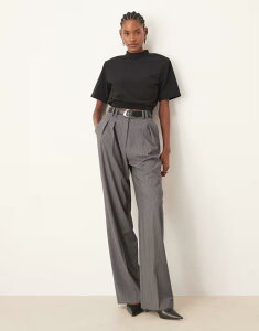�G�C�\�X ���f�B�[�X �{�g���X �J�W���A���p���c ���C�h���b�O �g�[�� ASOS DESIGN Tall tailored wide leg pants with pleat detail stripe Gray stripe �O���[