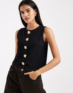 �~�X�Z���t�t���b�W ���f�B�[�X �g�b�v�X �^���N�g�b�v �x�X�g Misselfridge flower metal trim vest Black �u���b�N