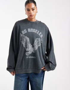�G�C�\�X ���f�B�[�X �A�E�^�[ �p�[�J�[�E�X�E�F�b�g �V���c �O���t�B�b�N ASOS Curve ASOS DESIGN Curve oversized sweatshirt with eagle graphic in charcoal �`���R�[��