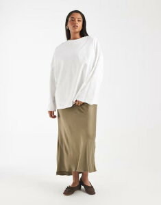 �G�C�\�X ���f�B�[�X �{�g���X�J�[�g �T�e�� �}�L�V ASOS Curve ASOS DESIGN Curve satin bias maxi skirt in olive �I���[�u