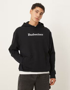 �G�C�\�X �����Y �A�E�^�[ �p�[�J�[�E�X�E�F�b�g �v�����g ASOS DESIGN oversized hoodie with Budweiser print Black �u���b�N
