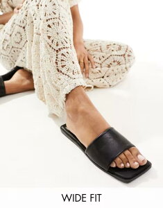�G�C�\�X ���f�B�[�X �V���[�Y �T���_�� ASOS DESIGN Wide Fit Fig square toe flat sandals BLACK PU �u���b�N