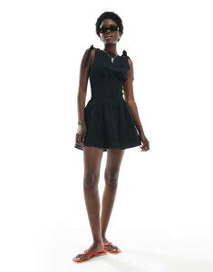 �R�b�g���I�� ���f�B�[�X �g�b�v�X �����s�[�X �~�j Cotton lola tie shoulder mini dress Black �u���b�N