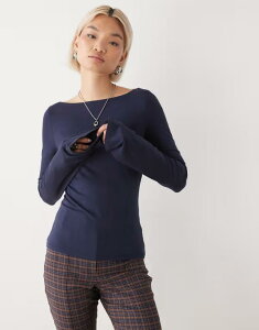 �E�B�[�N�f�C ���f�B�[�X �g�b�v�X T�V���c Weekday Annie super soft long sleeve boat neck top in dark navy - exclusive to ASOS Dark navy �l�C�r�[