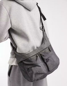 �G�C�\�X �����Y �o�b�O ASOS DESIGN canvas crossbody bag with utility detail in washed Gray �O���[