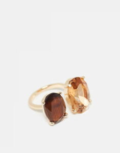 �G�C�\�X ���f�B�[�X �A�N�Z�T���[ �����O ASOS DESIGN ring with double amber stone-setting tone GOLD �S�[���h