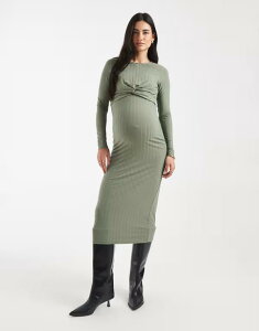 �}�}���C�V�A�X ���f�B�[�X �g�b�v�X �����s�[�X ���u �~�f�B �}�^�j�e�B Mama.licious Mamalicious Maternity long sleeve 2 functionursing ribbed midi dress in light Sea spray �O���[��